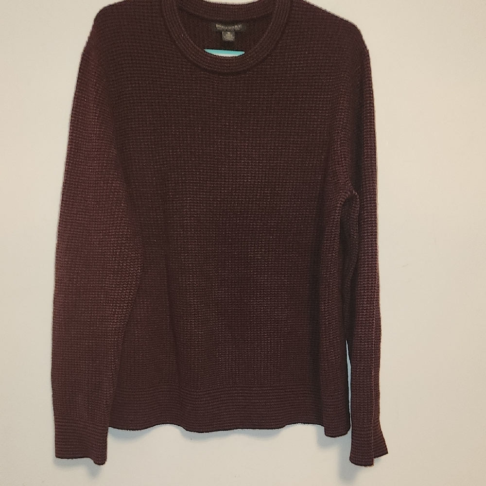 Banana Republic Fine Merino Yarn Crew Neck Burgindy Black Rib Pullover Size XL